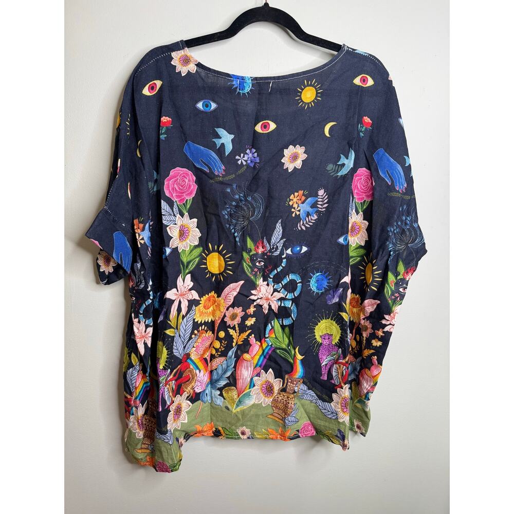 Tina Stephen’s Italy NWT Ethel Paradise 100% Linen Tunic Shirt One Size - Picture 9 of 9